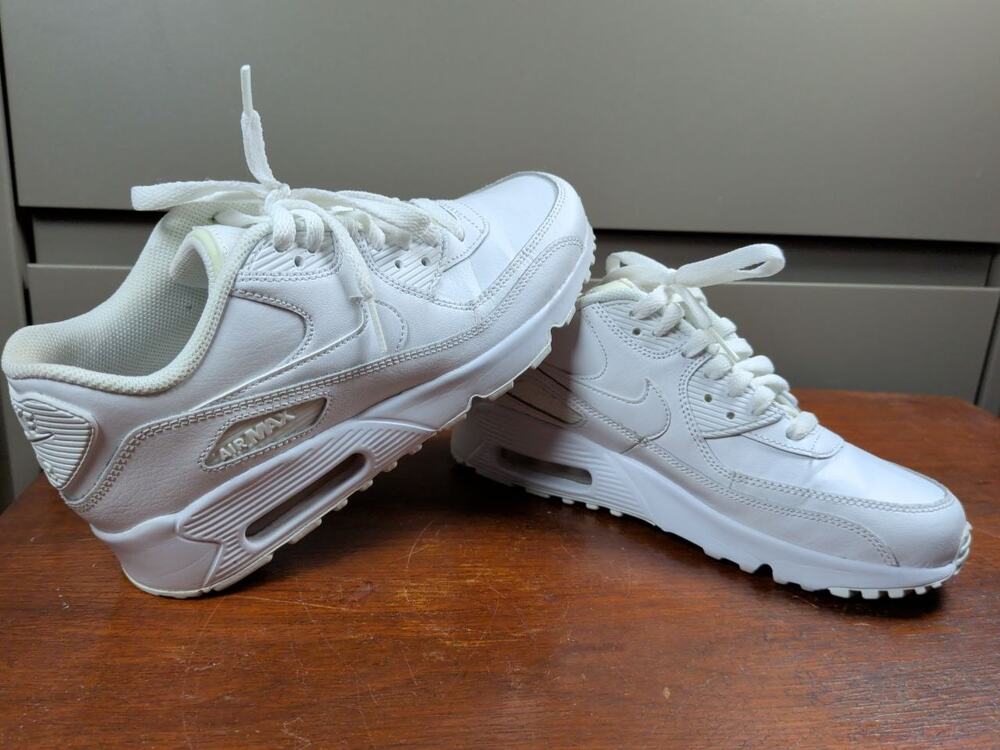 Nike Air Max 90 LTR GS Triple White Leather Sneakers Youth 5.5Y EUR 38 w/ Box